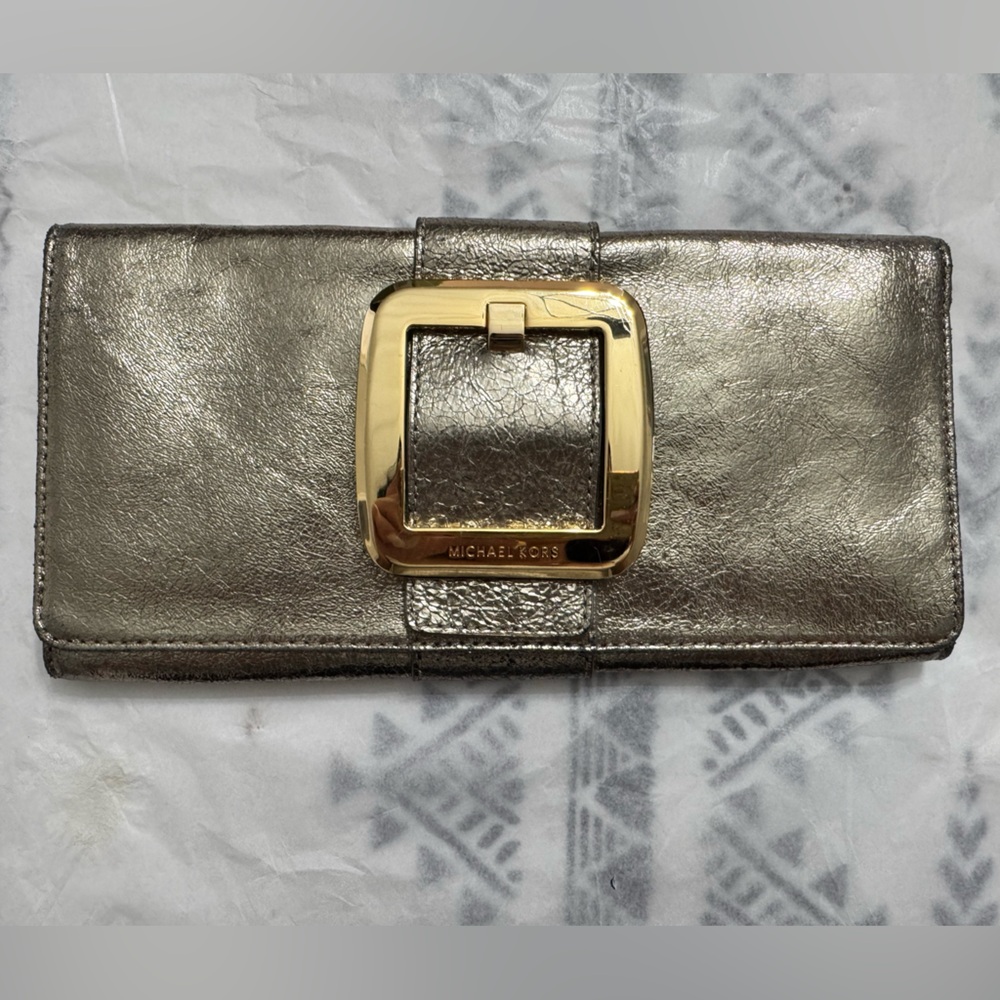 Michael Kors Metalic Clutch with Gold Buckle